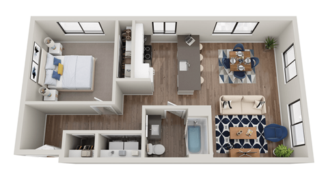 Floor plan for 1 bed, 1 bath, 785 sqft
